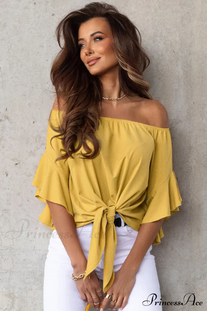 Off-Shoulder Blouse Tie with Hem