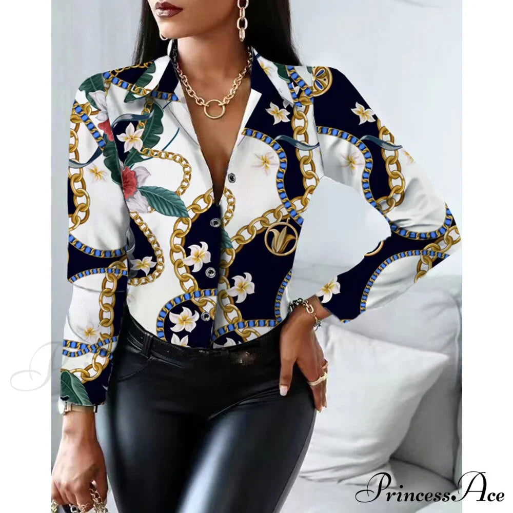 Office Lady Print Button Shirts