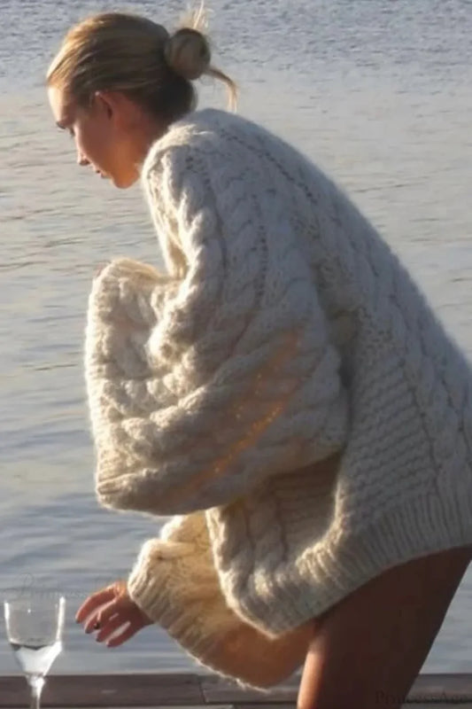 Oversized Cable Knit Crew Neck Sweater