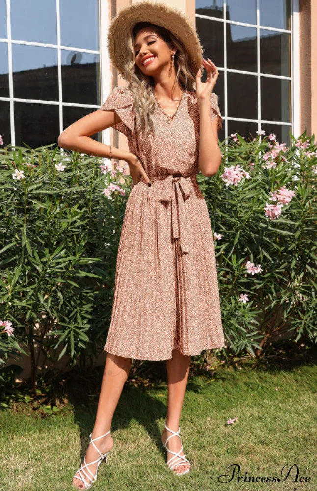 Patterned V-neck Folded for Gown Skirt Women