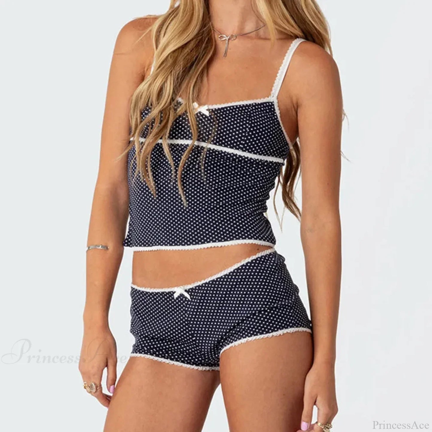 Polka Dot Vintage Crop Tops Micro Shorts Two Pieces Set