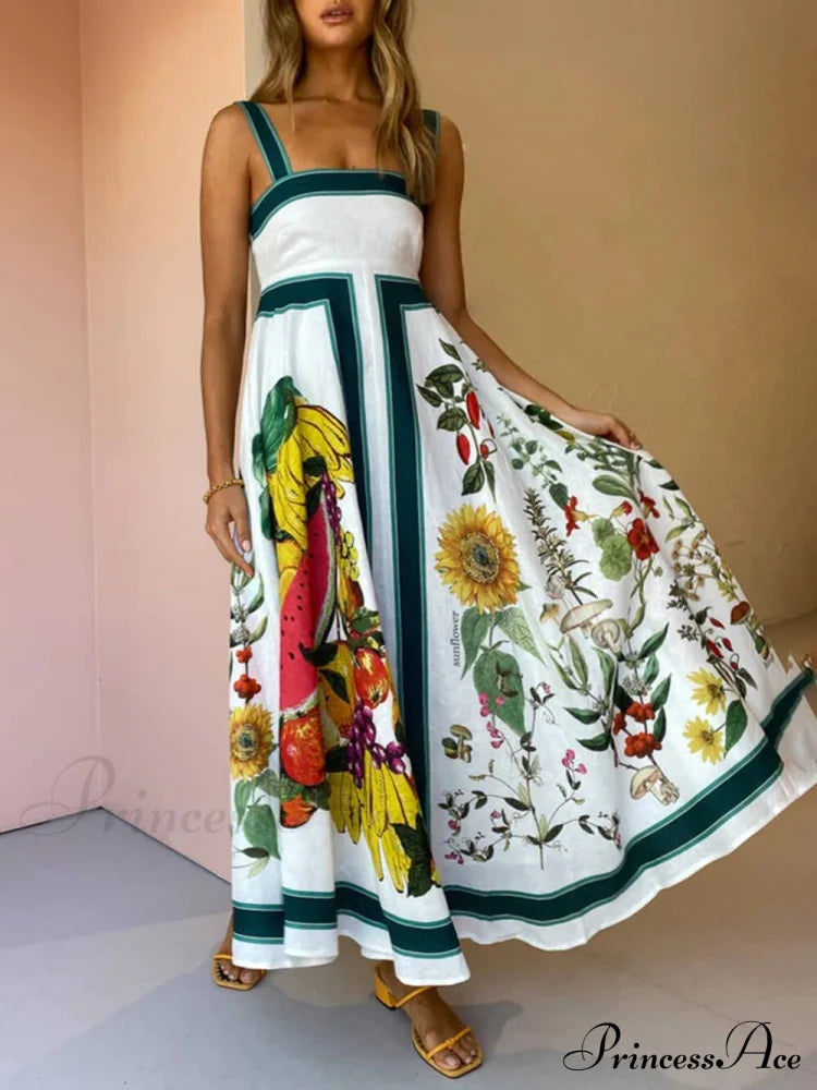 Printed Backless Halter Charming Hem Loose Dresses