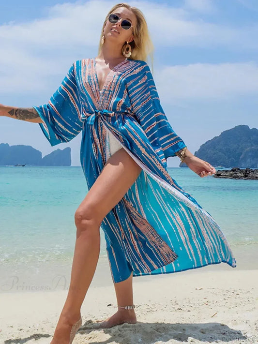 Printed Lace Up Bikini Cover Up
