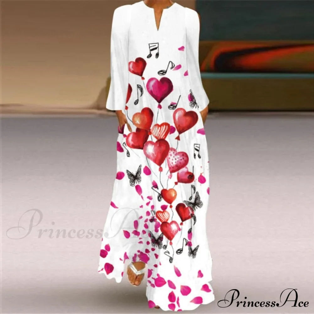 Printed Long Pocket Sexy V-neck Long Sleeve Dresses