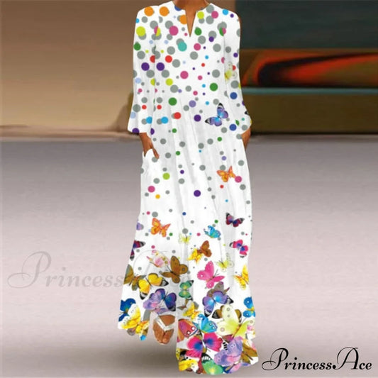 Printed Long Pocket Sexy V-neck Long Sleeve Dresses