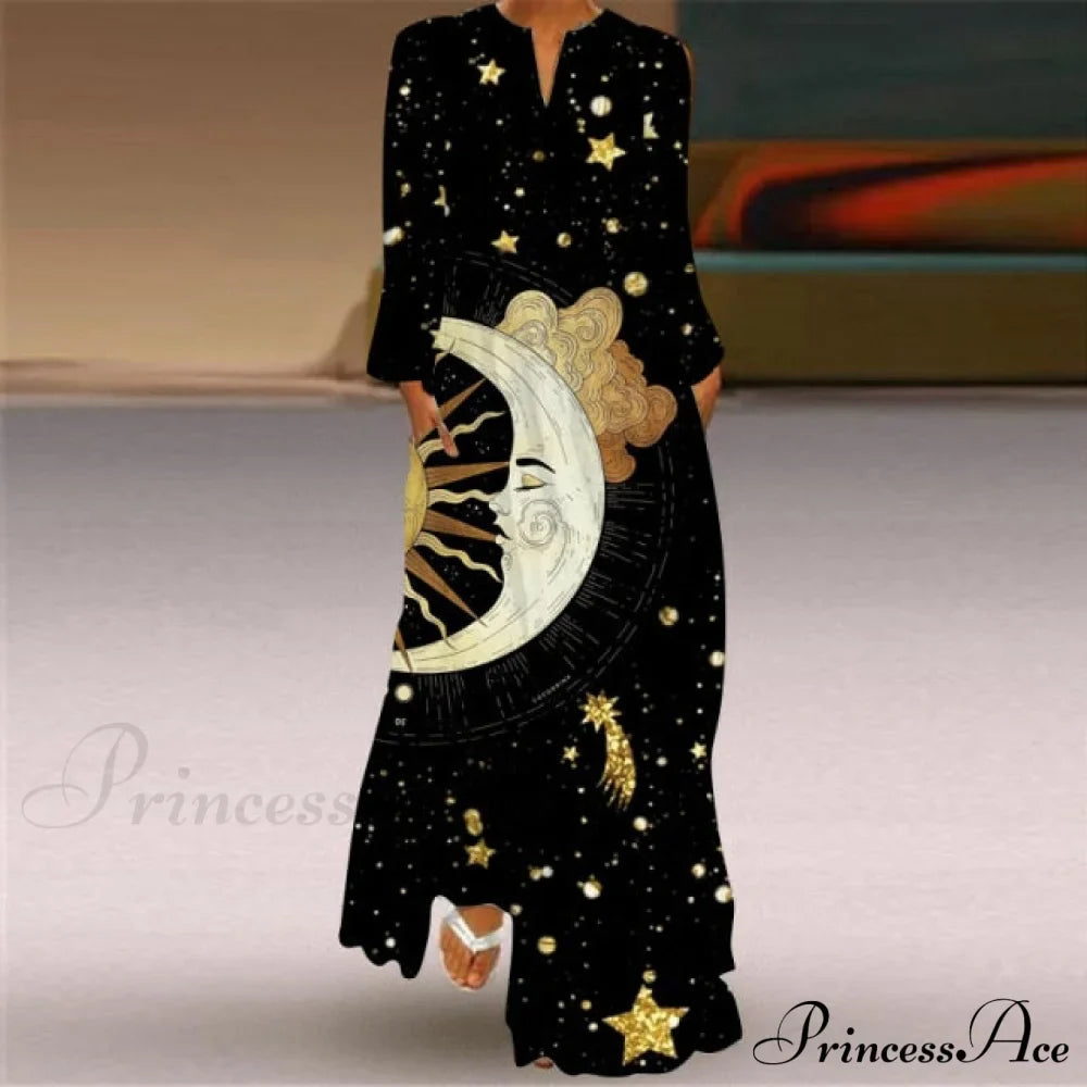 Printed Long Pocket Sexy V-neck Long Sleeve Dresses