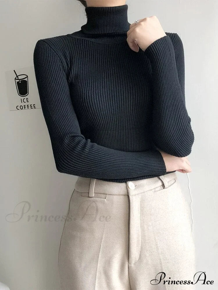 Pullover Turtleneck Solid Color Top