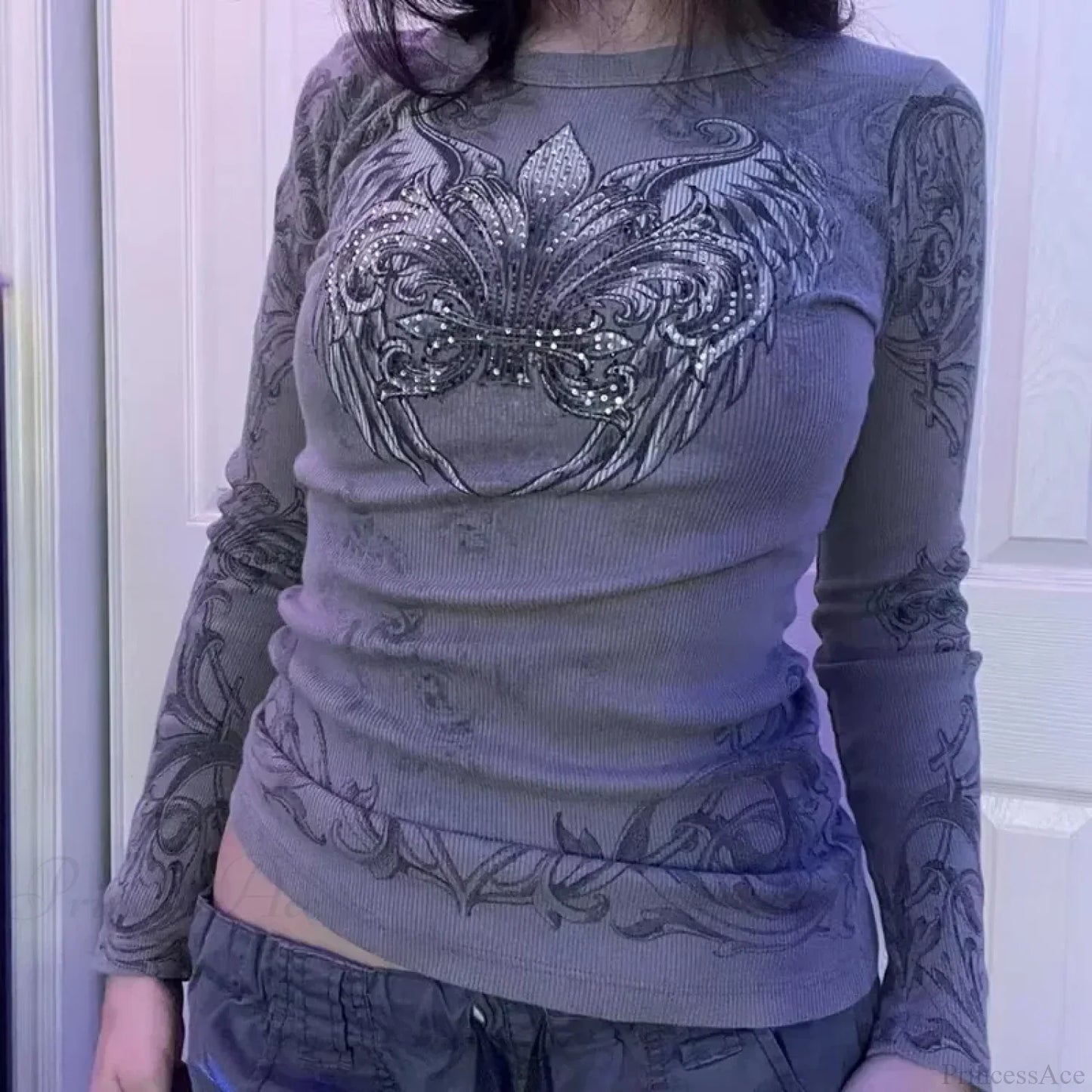 Rhinestone Graphic Knit Top