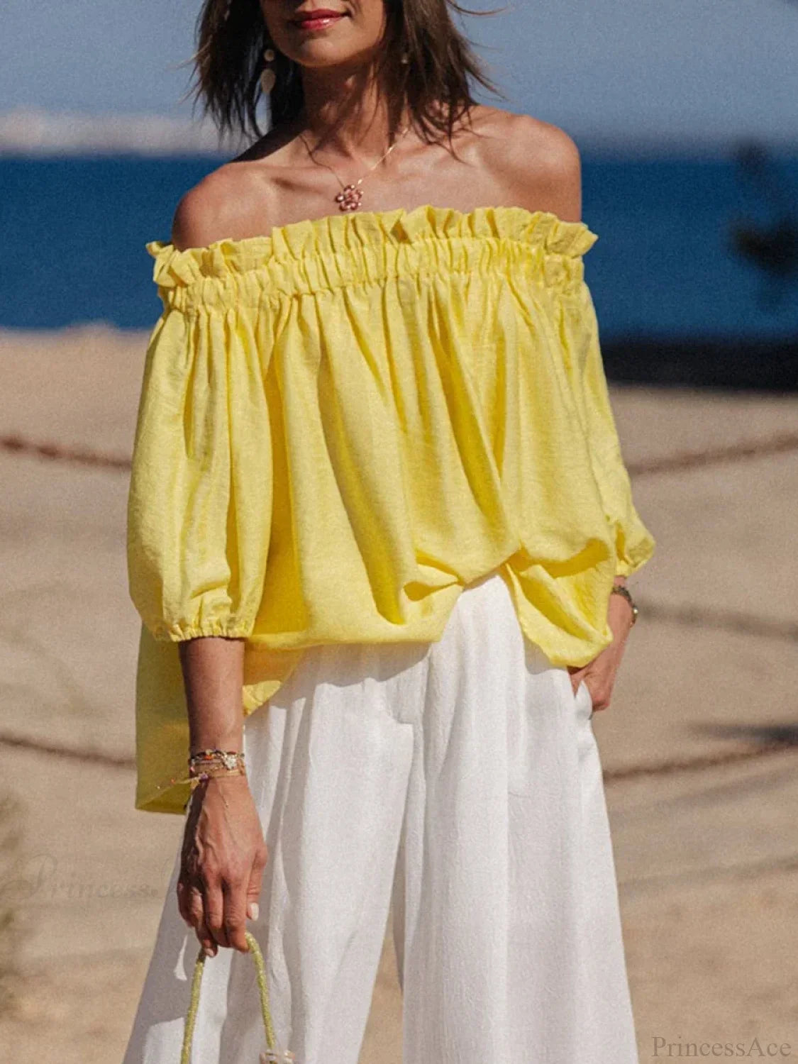 Ruffled Off-Shoulder Solid Fashion Blouse