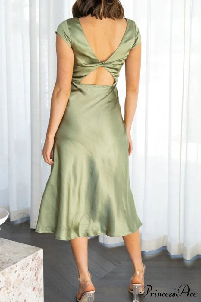 Satin Cowl Neck Dress with Twisted-back Slit
