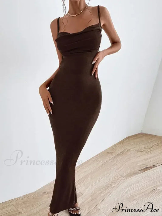 Sexy Draped Sleeveless Spaghetti Strap Midi Dress