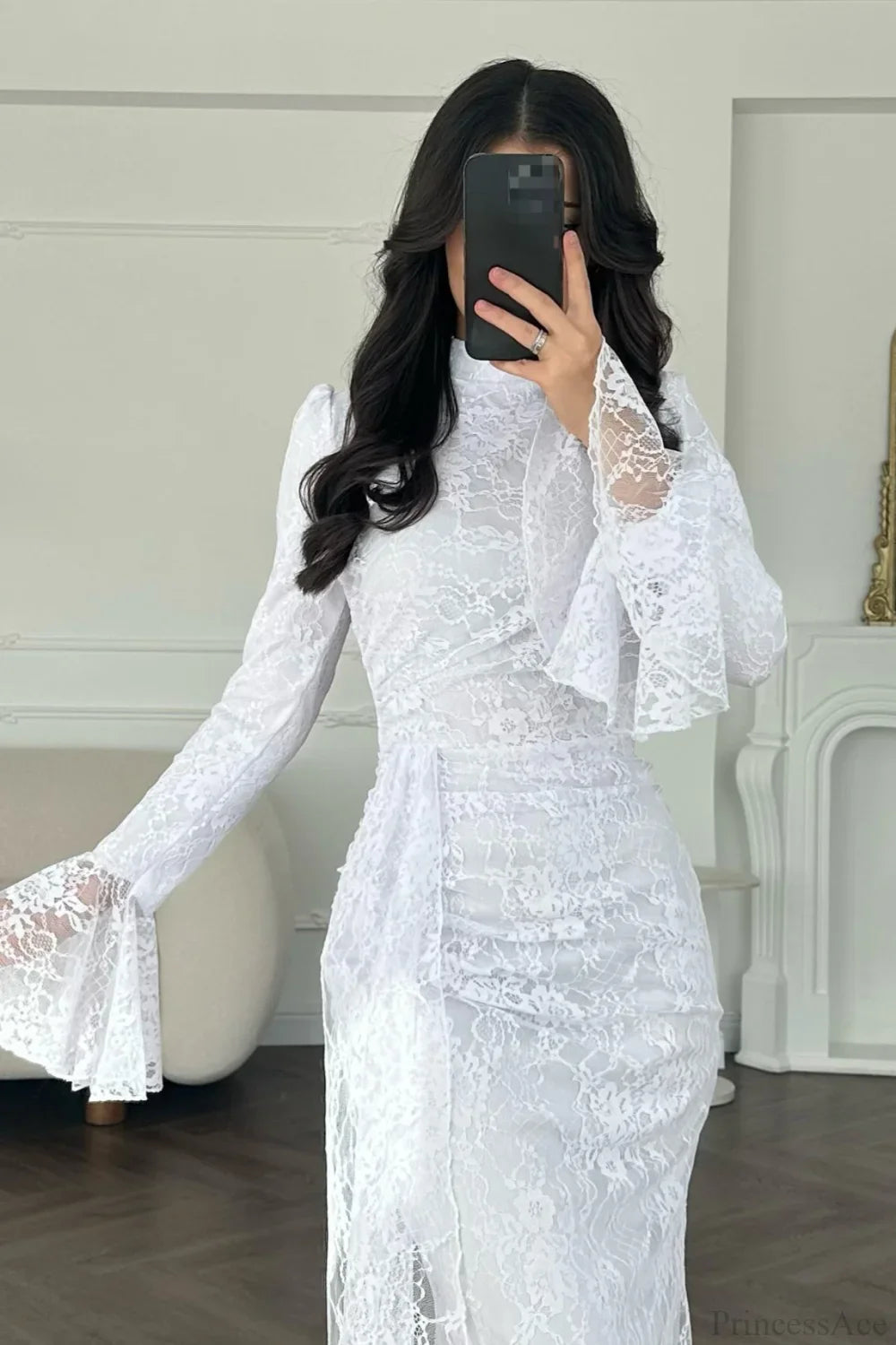 Sexy Lace Long Sleeve Bodycon Maxi Evening Dress