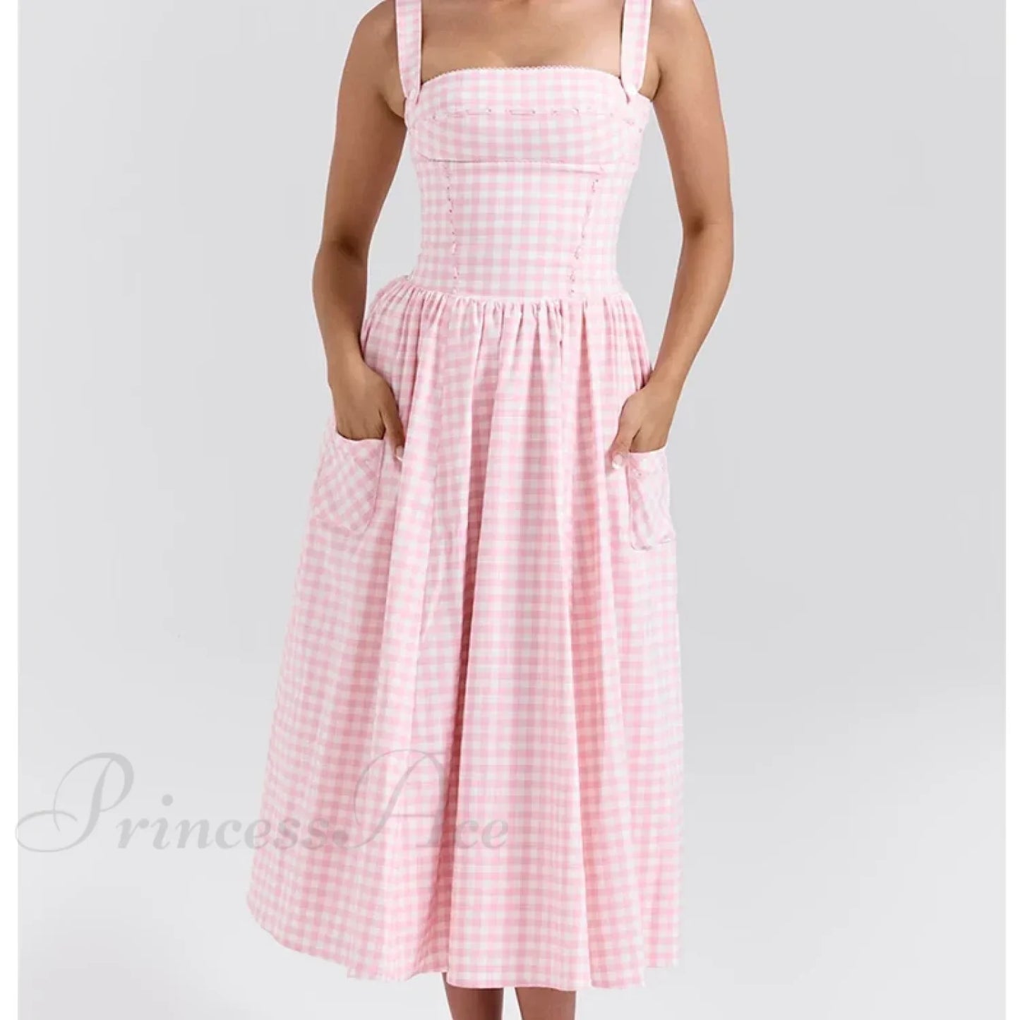 Sexy Sleeveless Plaid Fit and Flare Maxi Dress