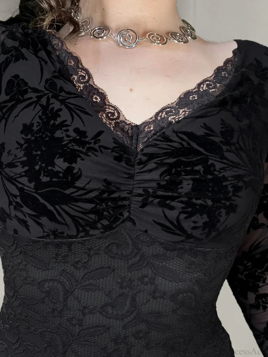Sheer Lace V-neck Knit Top