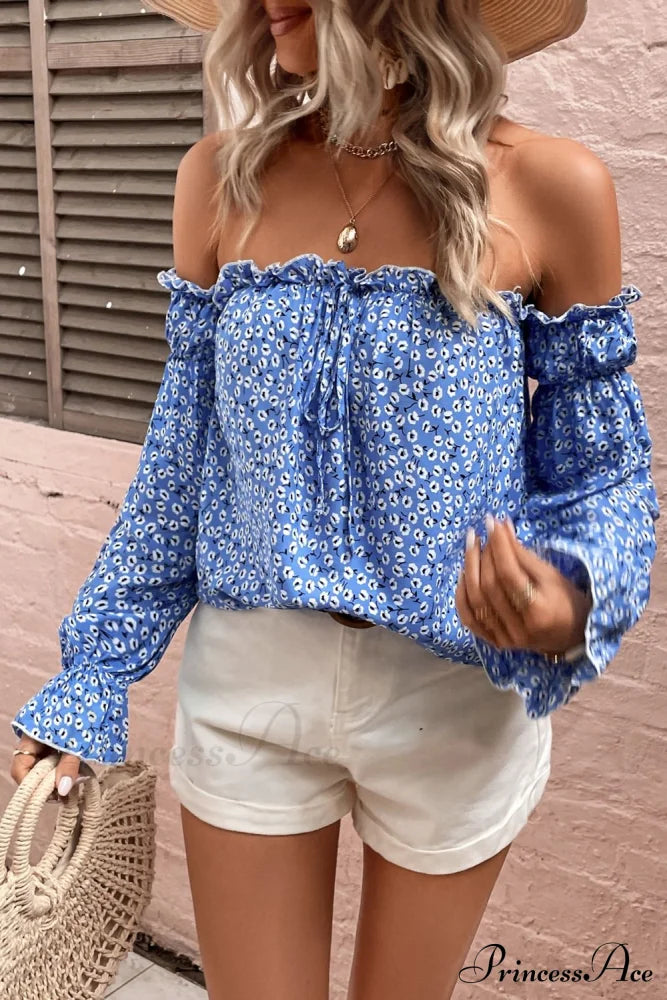 Shoulder Patterned with Off Blouse Frill Trim
