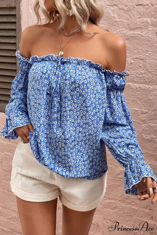 Shoulder Patterned with Off Blouse Frill Trim