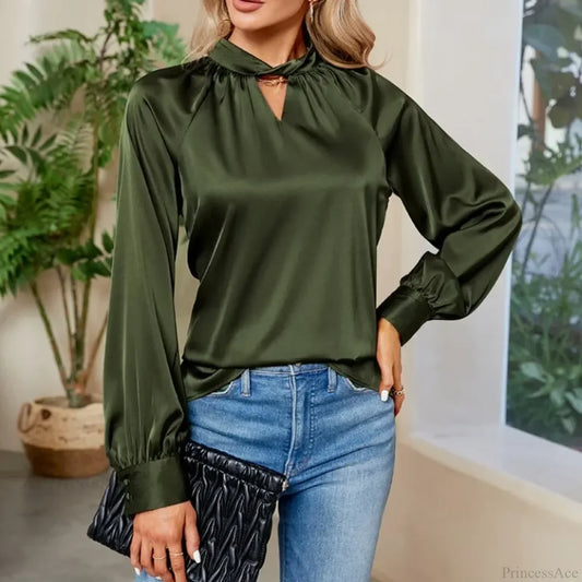 Silk Y2K White V-neck Long Sleeve Blouse