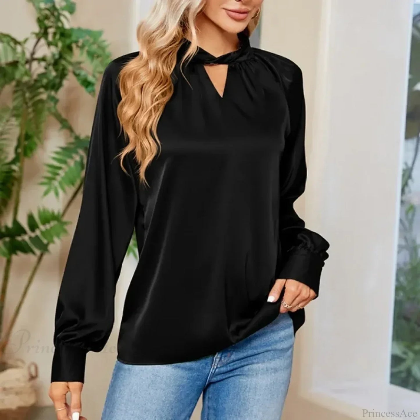 Silk Y2K White V-neck Long Sleeve Blouse
