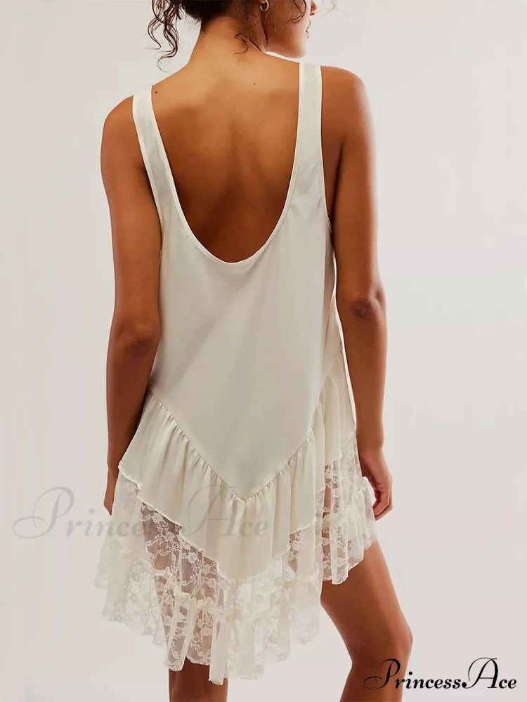 Sleeveless Lace Stylish Panel Mini Dress