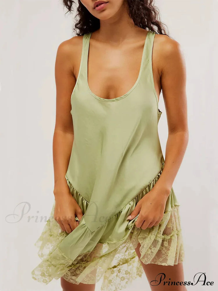 Sleeveless Lace Stylish Panel Mini Dress