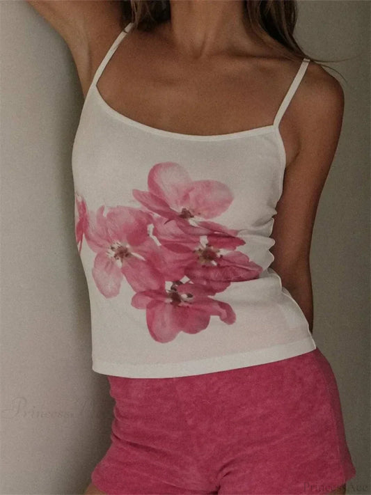 Slim Flower Print Spaghetti Strap Crop Top
