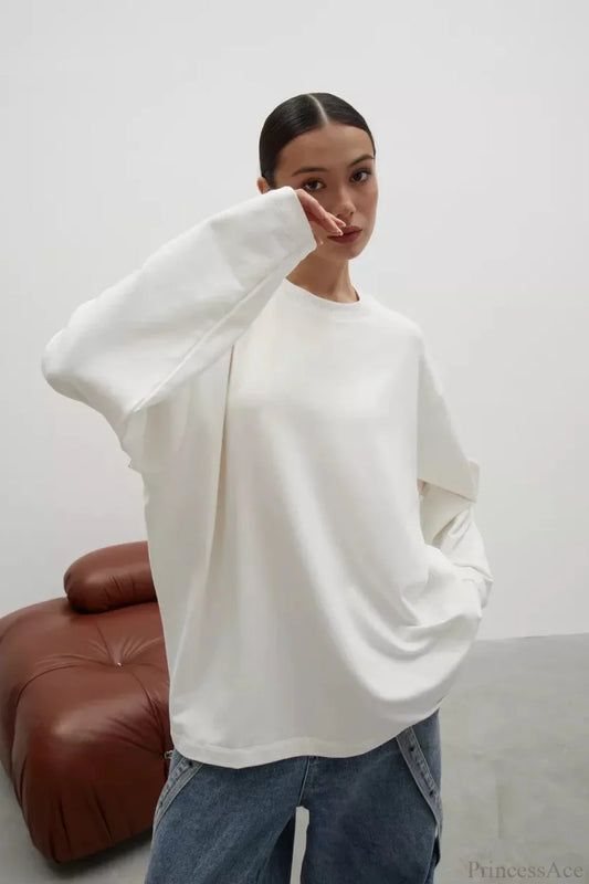 Solid Color Crew Neck Loose Casual Long Sleeve Tee