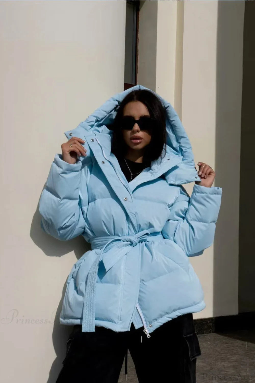 Solid Color Hooded Zippered Thickened Quilted Coat