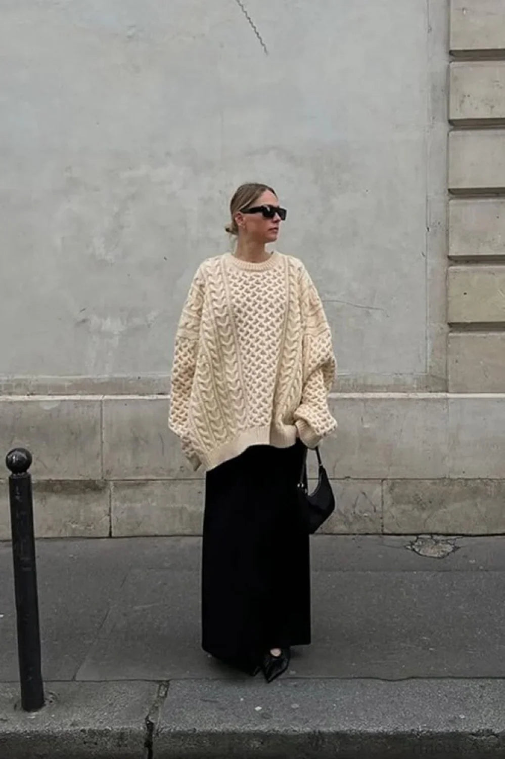 Solid Crewneck Lantern Sleeve Loose Sweater