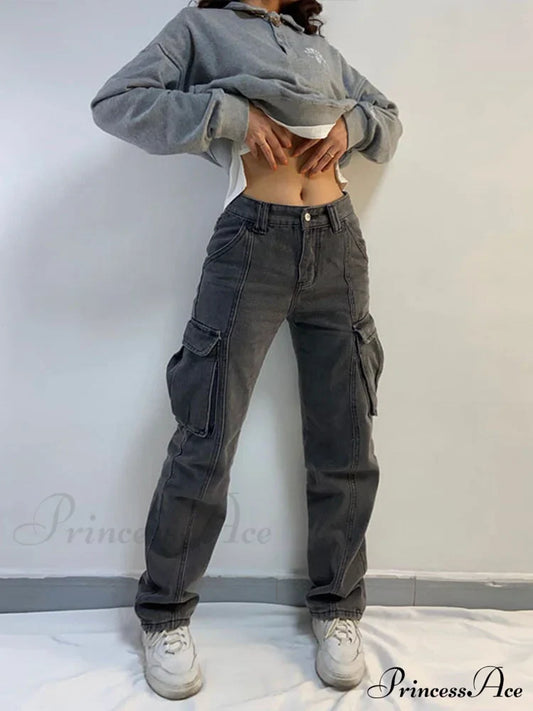 Straight High Waist Vintage Cargo Trousers