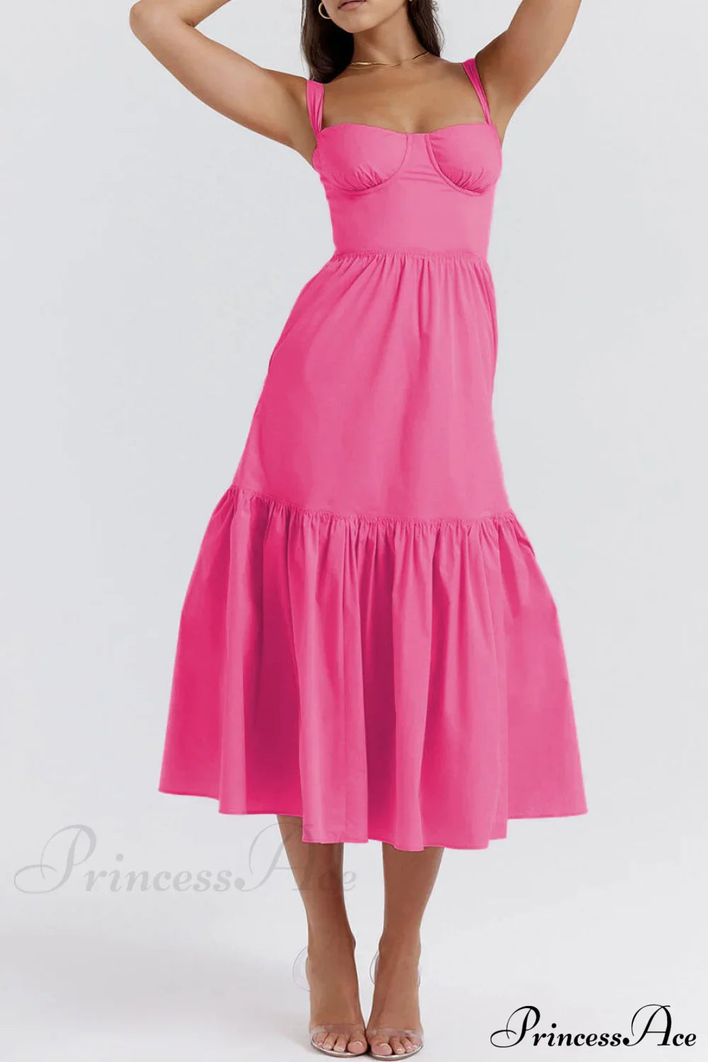 Strap Solid Color Charming A-Hem Midi Dress