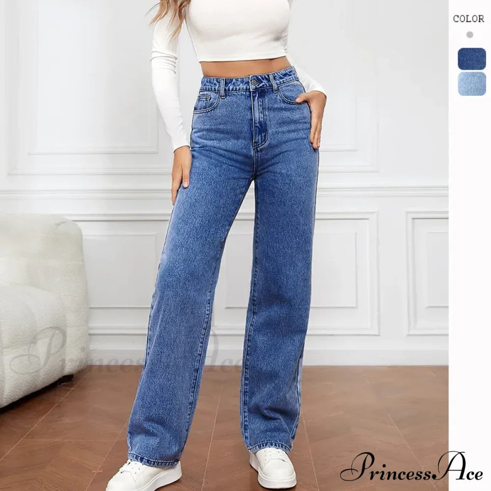 Stretch Straight-Leg Denim Trousers Women Loose Straight Washed Denim Pants Fashion Pants Fall Winter new Jean