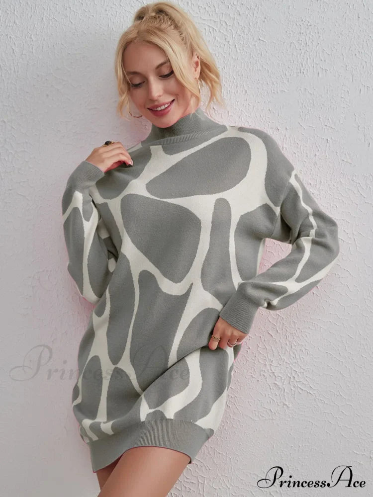 Sweater Gown with Mock Neck Contrast