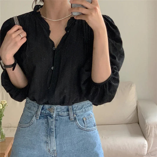 Sweet Puff Sleeve Oversized Vintage Blouse