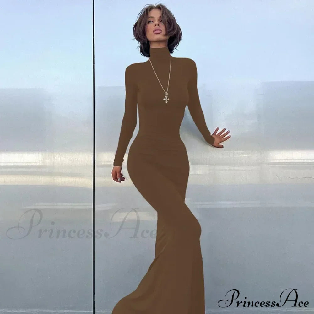 Turtleneck Sleeve Maxi Dress