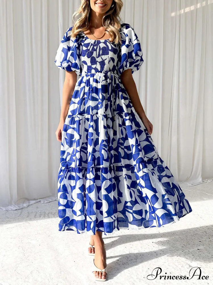 Unique Floral Print Patchwork Graceful Up Pleated Maxi Dress