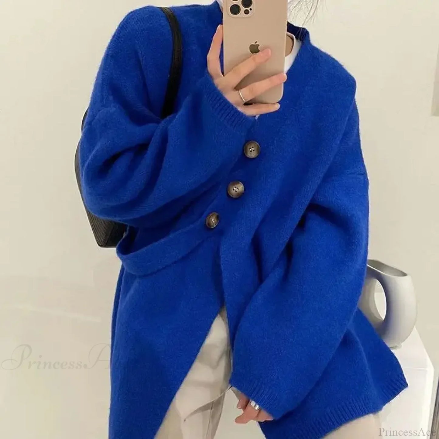 V-Neck Solid Simplicity Office Lady Autumn Knit Cardigan