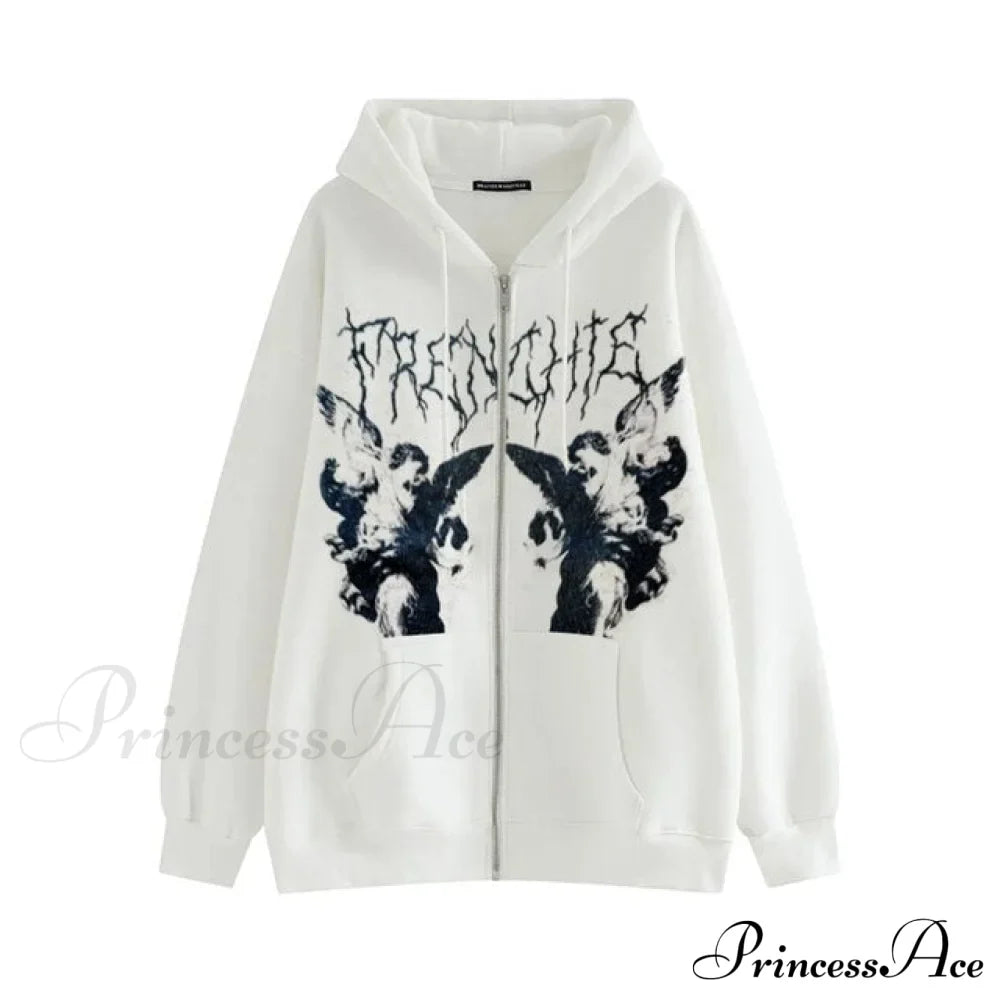 Vintage Printed Zip Up Hoodie