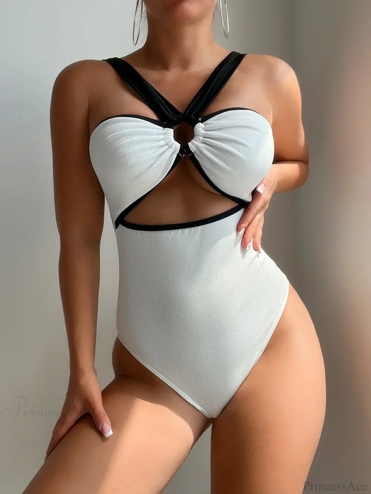 White Black Patchwork Metal Ring One Piece
