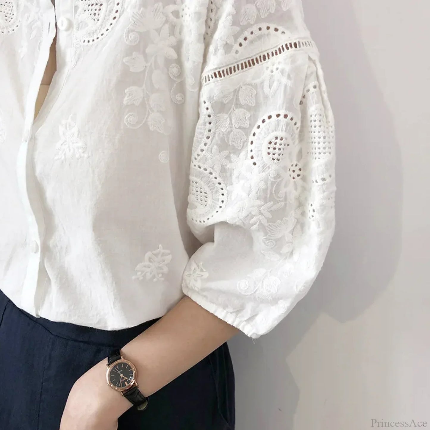 White Cotton Floral Embroidery Vintage Boho Summer Blouse