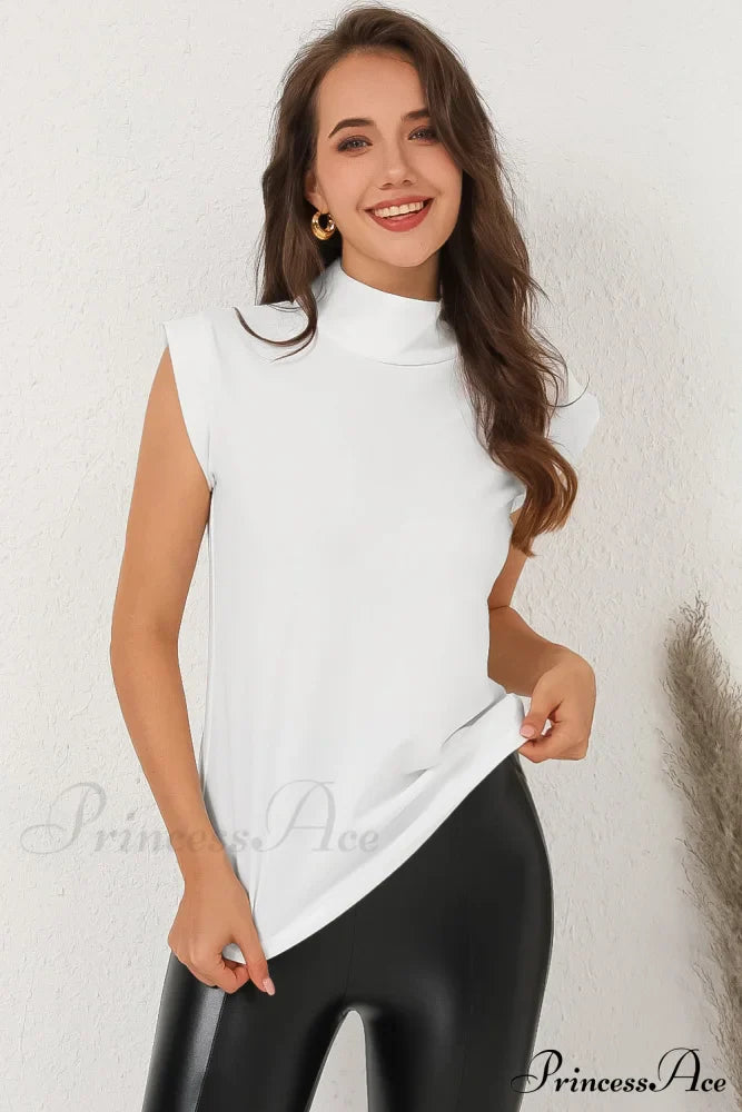 White Mock Sleeveless Solid Neck Top
