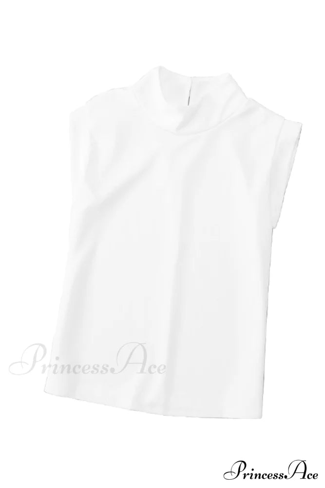 White Mock Sleeveless Solid Neck Top
