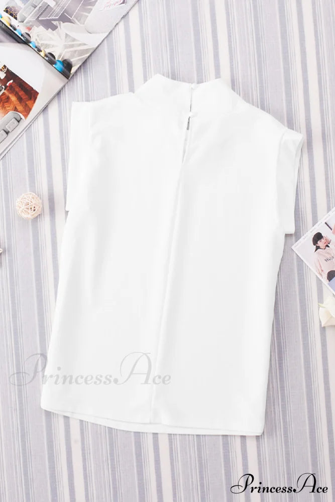 White Mock Sleeveless Solid Neck Top
