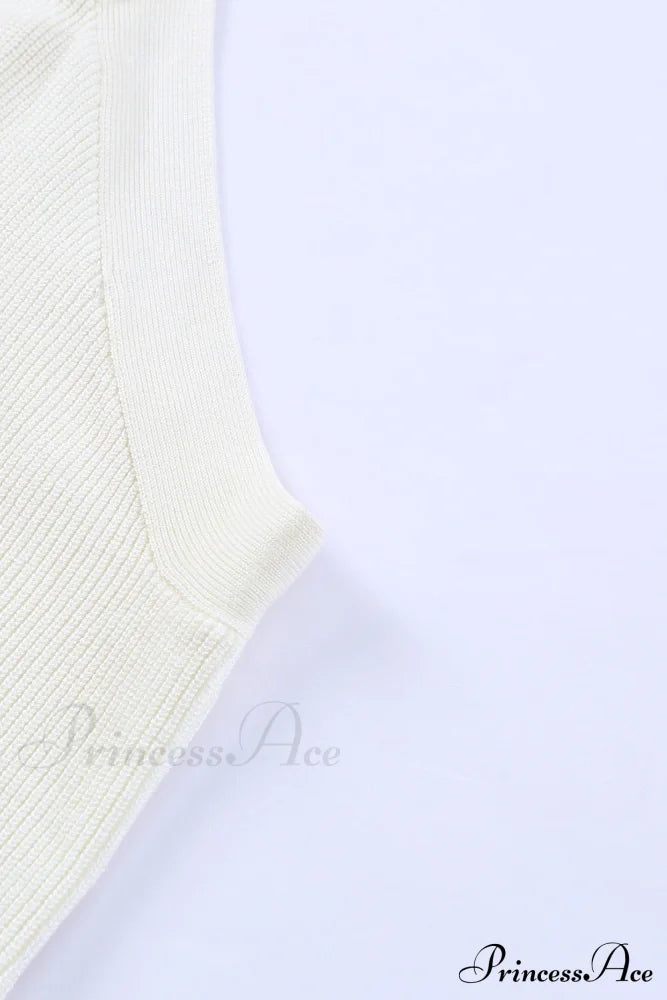 White Neck Knit Ribbed Halter Tank Cross Criss Top