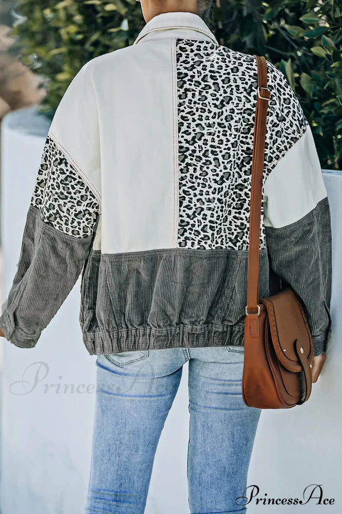 with Corduroy Block Shacket Leopard Color Buttons