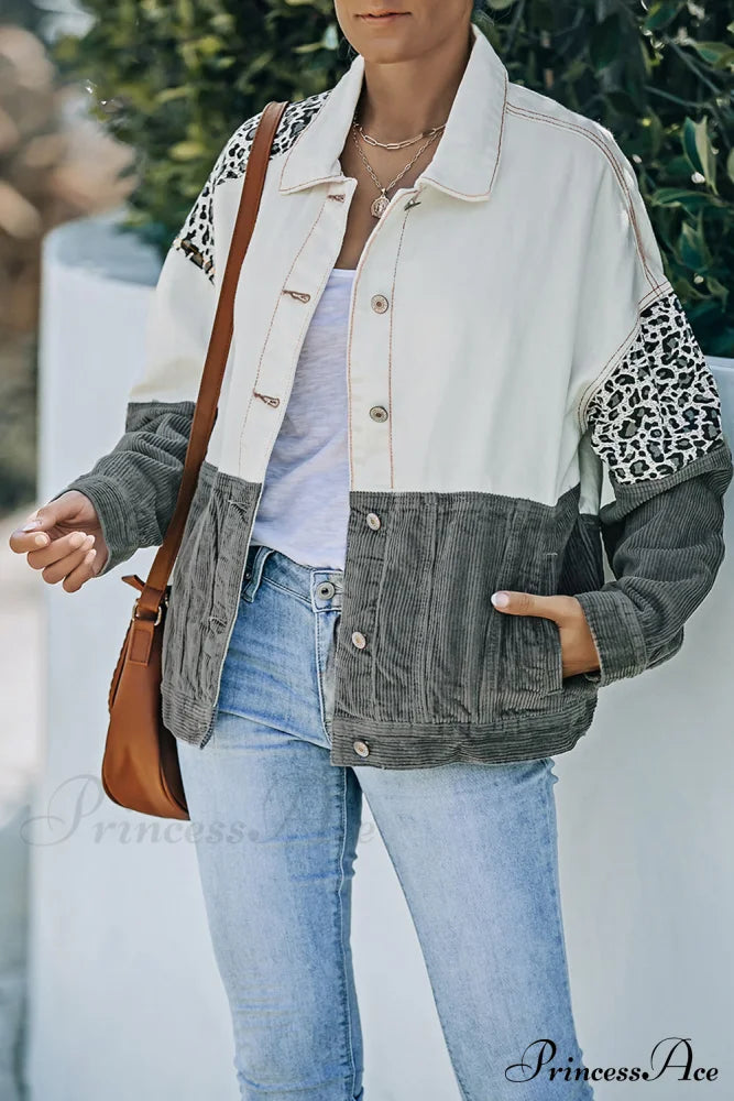 with Corduroy Block Shacket Leopard Color Buttons