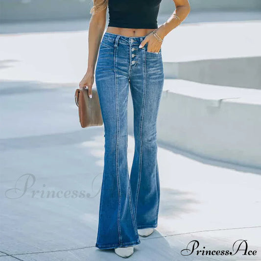 Women's Flared Patchwork Vintage Fashion Stretch High Waist Casual Slim Streetwear Wide Leg Flare Jean