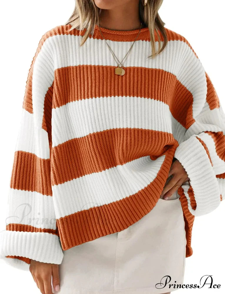 Women's Striped Color Comfy Knitted Sweater