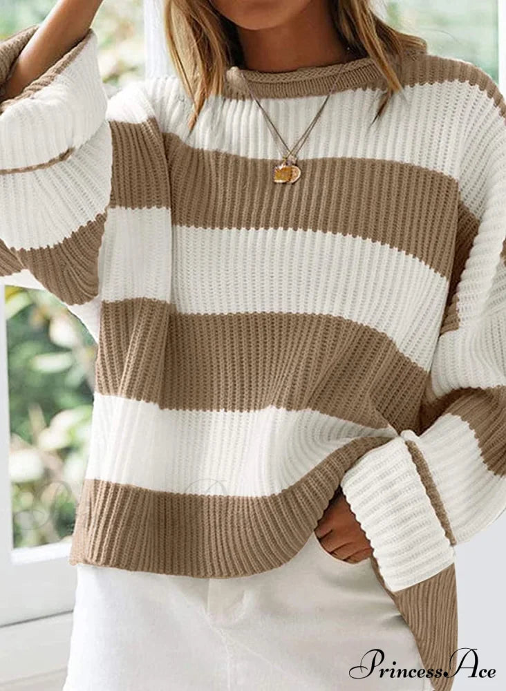 Women's Striped Color Comfy Knitted Sweater