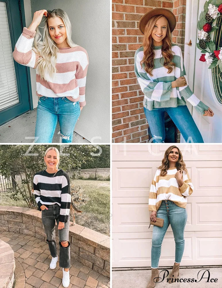 Women's Striped Color Comfy Knitted Sweater